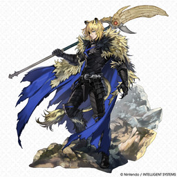 armor black_armor blonde_hair blue_cape blue_clothing blue_eyes cape carrying_weapon clothing eye_patch eyewear hair lance light_body light_skin male melee_weapon polearm simple_background solo spear text weapon white_background unknown_artist fire_emblem fire_emblem_shadows fire_emblem_three_houses nintendo dimitri_(fire_emblem) animal_humanoid felid felid_humanoid humanoid lion_humanoid mammal mammal_humanoid pantherine pantherine_humanoid 1:1 absurd_res english_text hi_res official_art