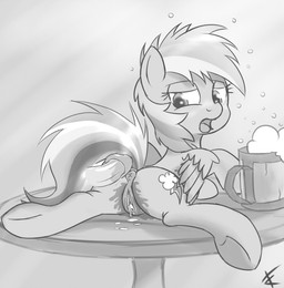 alcohol anus beverage bodily_fluids cider container cum cum_in_vagina cum_inside cup cutie_mark disembodied_penis drunk duo erection feathered_wings feathers female female_focus feral food furniture genital_fluids genitals hair humanoid_genitalia humanoid_penis interspecies looking_back lying male male/female multicolored_hair on_front penis simple_background solo_focus substance_intoxication table tail vulva white_background wings crade friendship_is_magic hasbro my_little_pony mythology rainbow_dash_(mlp) equid equine mammal mythological_creature mythological_equine pegasus 2012 greyscale monochrome