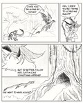 4:5 asian_mythology black_and_white claws comic comic_panel dialogue disappointed dragon duo east_asian_mythology eastern_dragon english_text european_mythology female feral forest fur fur_tuft hi_res horn inner_ear_fluff leaf line_art long_body male monochrome mythological_creature mythological_scalie mythology nature nuree_art outside plant raiden_(nuree_art) reevah_(nuree_art) scalie sketch speech_bubble spikes tail text tree tuft western_dragon wings wood