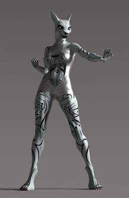 4_toes 5_fingers anthro athletic athletic_female barefoot bent_arm biped black_claws black_fingernails black_markings black_nails black_tattoo claws cleavage_cutout clothing colored_nails cutout feet female fingernails fingers fist front_view glistening glistening_clothing grey_background grey_eyes looking_at_viewer markings mask muscular muscular_thighs nails navel pose pupils silver_clothing simple_background soft_abs solo standing straight_arm straight_legs tattoo toes ventral_groove white_body white_pupils wide_stance earthclan3d leah_(earthclan) 3d_(artwork) digital_media_(artwork) full-length_portrait greyscale hi_res monochrome portrait shaded soft_shading