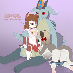 2_penises adult_on_young age_difference animal_genitalia animal_penis anthro anthro_penetrated anus belly big_tail bottomwear bottomwear_down bow_ribbon brown_hair chair_position clothed clothing clothing_lift collar dialogue female female_penetrated ffm_threesome floppy_ears from_behind_position fur genital_slit genitals green_body green_eyes grey_body grey_fur group group_sex hair hemipenes horn humanoid_genitalia humanoid_vulva kneeling loli long_tail male male/female male_penetrating male_penetrating_female membrane_(anatomy) multi_genitalia multi_penis panties panties_down partially_clothed patagium penetration penile penile_penetration penile_spines penis penis_in_vagina red_body red_eyes red_fur scales sex shorts shorts_down slit_penis tail tan_belly tan_hair teeth text threesome tongue trio underwear underwear_down vaginal vaginal_penetration vulva white_belly white_body white_fur young young_penetrated jm-luxro ciro_(cirafiore) hana_(twinblademel) poppy_(cirafiore) australian_possum canid canine canis domestic_dog kobold mammal marsupial petaurid scalie sugar_glider 1:1 absurd_res english_text hi_res