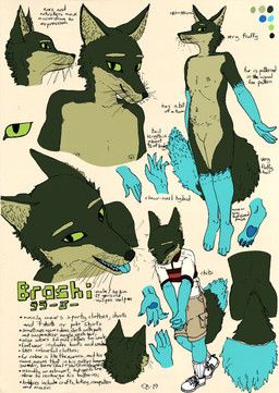 ambiguous_gender anthro blue_body blue_eyes blue_fur clothed clothed_anthro clothing color_swatch countershade_face countershade_torso countershading dipstick_tail eyebrows featureless_crotch fully_clothed fully_clothed_anthro fur gloves_(marking) green_body green_fur green_sclera leg_markings markings multicolored_body multicolored_fur nipples nude_anthro pronouns realistic socks_(marking) solo tail tail_markings text two_tone_body two_tone_fur whiskers monoxromatik brashi_(monoxromatik) canid canine fox mammal 2019 character_name dated digital_drawing_(artwork) digital_media_(artwork) english_description english_text hi_res japanese_text model_sheet male_(lore)
