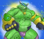 anthro belly bulge clothing green_body humanoid_hands male moobs nipples overweight overweight_anthro overweight_male solo underwear white6000 lifewonders tokyo_afterschool_summoners wood_baron canid mammal 2019 hi_res