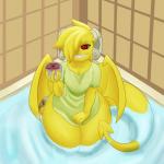 bath_water bathtub clothing femboy horn huge_thighs male red_eyes solo thick_thighs wet wet_clothing wide_hips wings king_of_sorrow_(artist) ligheart_(king_of_sorrow) alien demon humanoid 1:1 hi_res