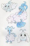 ambiguous_gender beak duo feathers feral fluffy fluffy_wings flying front_view looking_at_viewer smile standing tail tail_feathers teochronico nintendo pokemon altaria generation_3_pokemon pokemon_(species) swablu 2022 colored_pencil_(artwork) hi_res traditional_media_(artwork)