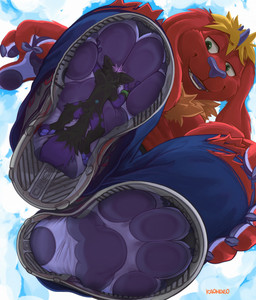 anthro clothing duo extreme_size_difference feet femboy footwear fur green_eyes hindpaw inside_shoe macro male male/male micro pawpads paws plantigrade purple_body purple_fur red_body red_fur shoes shrunk simple_background size_difference sneakers soles stepped_on stuck_to_foot toes worship x-ray_view kaomoroart cirez kitsunaki canid canine fox hare lagomorph leporid mammal rabbit 2025 full-length_portrait hi_res portrait