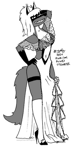 anthro breasts clothed clothed_anthro clothed_female clothing ear_tuft female footwear fur gloves_(marking) grin hair high_heels markings navel shoes smile socks solo tuft tegerio rina_(runei) canid canine fox mammal 2024 greyscale hi_res monochrome