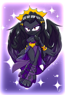 accessory big_breasts bracelet breasts clothing crown feathered_wings feathers female footwear fur gold_(metal) grey_body grey_fur hair hair_accessory headgear jewelry long_hair red_eyes sandals shoes simple_background solo sparkles thick_thighs waist_belt wings xxkenthewolfxx sega sonic_the_hedgehog_(series) fan_character avian bird corvid corvus_(genus) crow oscine passerine absurd_res hi_res