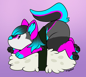 anthro chibi female fluffy fluffy_tail food paws rice seaweed solo sushi tail smuppetfan69 yozora canid canine canis mammal wolf hi_res