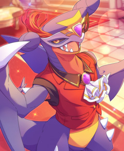 black_sclera blue_body bottomless bottomless_male claws clothed clothing collared_shirt dorsal_fin feral fin floor grand_piano holowear_(pokemon) keyboard_instrument male mask masquerade_mask musical_instrument piano red_clothing red_rug red_topwear semi-anthro shirt solo spikes teeth tile tile_floor topwear wing_claws wings yellow_body yellow_eyes d.summer mythology nintendo pokemon pokemon_unite masquerade_style_garchomp dragon garchomp generation_4_pokemon mythological_creature mythological_scalie pokemon_(species) scalie 2022 hi_res male_(lore)