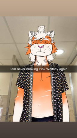 anthro bite_mark clothed clothing hair male messy_hair open_clothing open_shirt open_topwear shirt slim_male solo text topwear caramel_tiger rocky_(caramel_tiger) felid hybrid liger mammal pantherine tiger 9:16 english_text hi_res mixed_media