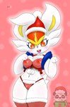 anthro breasts clothing duo female genitals holidays lingerie pussy standing thick_thighs wide_hips fullfolka christmas nintendo pokemon cinderace generation_6_pokemon generation_8_pokemon pancham pokemon_(species) hi_res