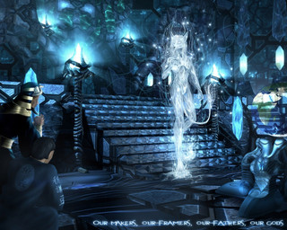 3d_background anthro cjk_character cjk_character_on_clothing clasped_hands clothing crystal egyptian egyptian_clothing egyptian_headdress ghostly glowing glowing_body glowing_crystal group kneeling lamp male nude steps tail tall title translucent translucent_body trio worship selker selker_ari ambient_human anubian_jackal canid canine canis deity jackal mammal 3d_(artwork) 5:4 blue_theme digital_media_(artwork) mixed_media