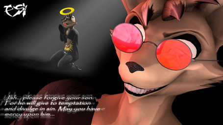 anthro barefoot black_body black_fur black_highlights brown_body brown_fur brown_hair clothed clothed_anthro clothed_male clothing dialogue eyewear feet fur glasses hair halo highlights_(coloring) kneeling male multicolored_body multicolored_fur multicolored_hair solo text two_tone_body two_tone_fur two_tone_hair wearing_glasses psikokinetic warfaremachine_(modeler) sublime psiko_(psikokinetic) canid canine canis jackal mammal 2024 3d_(artwork) absurd_res digital_media_(artwork) english_text hi_res source_filmmaker_(artwork)