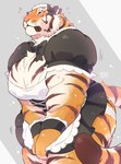 anthro big_pecs blush clothed clothing countershading crossdressing maid_uniform male muscular muscular_anthro muscular_male nervous pecs solo uniform giraffe_(artist) lam-chan felid mammal pantherine tiger hi_res