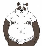 anthro belly black_body black_fur black_nose clothing fur humanoid_hands male overweight overweight_anthro overweight_male shirt simple_background solo topwear underwear white_background white_body white_fur rentcg bear giant_panda mammal 2018 hi_res