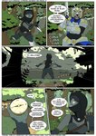 anthro armor breasts butt duo female forest grey_body knight male melee_weapon outside plant speech_bubble sword text tree warrior weapon fidchellvore canid canine canis domestic_cat felid feline felis mammal wolf 2021 comic
