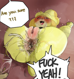 ahegao ambiguous_gender anal_fluids anal_orgasm anthro anus bodily_fluids duo ejaculation female genitals hands-free looking_pleasured orgasm orgasm_face spread_legs spreading vulva mdthetest animal_crossing nintendo isabelle_(animal_crossing) canid canine canis domestic_dog mammal hi_res