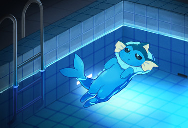 ambiguous_gender blue_body blue_eyes feral night partially_submerged paws quadruped smile solo swimming swimming_pool tail komanyachi nintendo pokemon eeveelution generation_1_pokemon pokemon_(species) vaporeon colored digital_drawing_(artwork) digital_media_(artwork) hi_res shaded