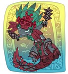 anthro aztec biped bottomwear clothing countershade_torso countershading holding_macuahuitl holding_melee_weapon holding_object holding_weapon loincloth macuahuitl male melee_weapon solo warrior weapon fuf amphibian axolotl marine mole_salamander salamander 2023 hi_res