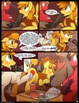 2014 absurd_res anal animal_genitalia animal_penis balls becoming_erect being_watched big_macintosh_(mlp) blonde_hair blush bodily_fluids braeburn_(mlp) braeburned clothing comic cousins_(lore) cutie_mark deep_throat dialogue digital_media_(artwork) earth_pony english_text equid equine equine_genitalia equine_penis erection eyes_closed fellatio feral friendship_is_magic genitals green_eyes group group_sex hair half-erect hasbro hat headgear headwear hi_res horse john_bull_(mlp) looking_at_another male male/male mammal medial_ring my_little_pony onomatopoeia open_mouth oral oral_penetration penetration penile penis pony promontory_(mlp) rimming saliva saliva_string sex sound_effects text threesome tongue tongue_out trio url