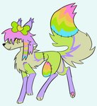 :3 alternative_fashion ambiguous_gender bow_(feature) coontail_hair countershading cute_fangs eyelashes feral fur glistening glistening_eyes green_body green_fur happy multicolored_body multicolored_fur pawpads paws purple_body purple_fur rainbow_body rainbow_fur scene_(fashion) simplified_pawpads skinny_feral solo sparklefur stitch_(sewing) jackrabbit_(artist) canid canine duskky fox hybrid mammal maned_wolf 2024 absurd_res colorful_theme digital_media_(artwork) hi_res ibispaint_(artwork)