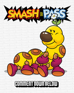 8_legs ambiguous_gender big_nose black_eyes boots brown_nose clothing eyelashes feral flower footwear half-closed_eyes head_flower narrowed_eyes plant red_boots red_clothing red_footwear shoes smile solo text text_background white_flower yellow_body downrightshoddy mario_bros nintendo wiggler_(mario) 4:5 absurd_res english_text hi_res