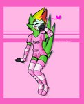 anthro beak clothing femboy green_body legwear male pink_clothing smile solo thigh_highs ara_squawks ara_(ara_squawks) avian bird macaw neotropical_parrot parrot true_parrot absurd_res hi_res