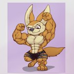 abs anthro biceps big_muscles bottomwear clothed clothing flexing male muscular muscular_male pecs shorts solo topless vein veiny_muscles zootopia_shorts kheel disney zootopia finnick_(zootopia) canid canine fennec_fox fox mammal true_fox