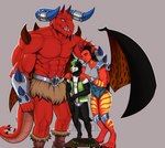 anthro female group horn hug male muscular muscular_male smile spread_wings takinom trio wings edbwolf chaotic mythology chaor canid canid_demon canine demon hellhound mammal mythological_canine mythological_creature absurd_res hi_res