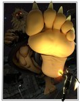 3d_(artwork) anthro barefoot beast_king_(one-punch_man) biped blonde_hair bottomwear building city claws clothed clothing cybernetics cyborg dbzdr digital_media_(artwork) duo feet felid foot_fetish foot_focus fur genos_(one-punch_man) glowing glowing_eyes hair hi_res human humanoid humanoid_feet lion looming looming_foot low-angle_view machine macro male male/male mammal mane muscular muscular_anthro muscular_male night one-punch_man one_(manga) open_mouth outside pantherine plantigrade rubble size_difference smile soles standing step_pose stomping street teeth toes topwear