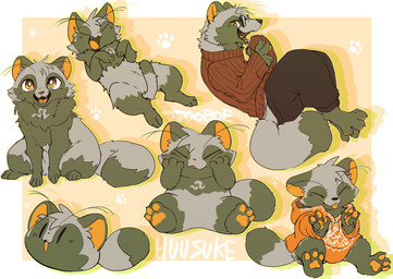 anthro bottomwear chibi clothing eyes_closed eyewear feral fur glasses green_body green_fur hoodie kemono pants sitting solo sweater topwear tooboe_huusuke canid canine mammal raccoon_dog tanuki 2020 hi_res