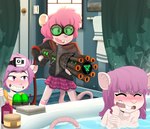 anthro bath bathing bathtub blush bottomwear camera clothing covering covering_self female group male nude open_mouth skirt smile tail toy toy_gun trio water water_gun young young_anthro gothbunnyboy ketzio charlotte_(ketzio_and_gbb) charon_(ketzio_and_gbb) collette_(ketzio_and_gbb) mammal murid murine rat rodent absurd_res digital_media_(artwork) hi_res sibling_(lore)