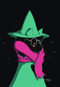 anthro black_background black_body black_fur blush bodily_fluids clothed clothing eyewear floppy_ears fur glasses hat headgear headwear horn long_ears looking_down male robe scarf shy simple_background solo standing sweat white_eyes milodesty deltarune undertale_(series) ralsei bovid caprine darkner goat mammal 2018 hi_res portrait