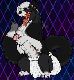 animal_genitalia animal_vulva bulge camel_toe canine_genitalia canine_vulva clothed clothing colored_nails colored_toenails diaper diaper_bulge diaper_fetish diaper_only feet feral genitals logo multi_nipple nails nipples open_mouth painted_claws paws sitting solo teeth toenails toes topless vulva wearing_diaper yonnixart lunaritu border_collie canid canine canis collie domestic_dog herding_dog mammal pastoral_dog sheepdog absurd_res artist_logo hi_res nonbinary_(lore)