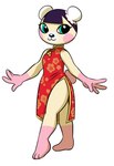 anthro asian_clothing barefoot black_nose blue_eyes chinese_clothing chinese_dress clothing dress east_asian_clothing feet female gloves_(marking) hair leg_markings looking_at_viewer markings red_clothing red_dress short_hair simple_background smile socks_(marking) solo tail white_background angelicmissmarie animal_crossing nintendo pekoe_(animal_crossing) bear mammal 2020 digital_drawing_(artwork) digital_media_(artwork) full-length_portrait hi_res portrait