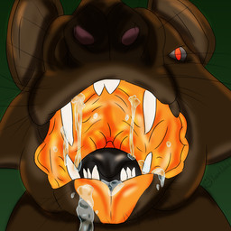 ambiguous_gender anthro black_tongue bodily_fluids drooling glowing_internals looking_at_viewer mouth_shot open_mouth saliva solo teeth tongue whiskers karamelkobold bat mammal 1:1