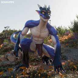abs anthro athletic balls blue_body blue_eyes bottomwear bottomwear_aside claws clothing clothing_aside detailed_background fangs feet finger_claws fingers flower foreskin genitals half-erect horn humanoid_genitalia humanoid_penis ineffective_clothing ineffective_loincloth loincloth loincloth_aside male mostly_nude muscular muscular_anthro muscular_male outside partially_retracted_foreskin pecs penis plant scales sky solo spikes tail teeth text toe_claws toes schnuppii mythology dragon mythological_creature mythological_scalie scalie 1:1 3d_(artwork) absurd_res digital_media_(artwork) english_text hi_res huge_filesize