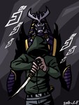 5_fingers armor behind_another belt bone bottomwear clothed_human clothed_humanoid clothed_male clothing dagger denim denim_bottomwear denim_clothing duo fingers green_clothing green_hoodie green_topwear hood_up hoodie jeans knife light_body light_skin male melee_weapon not_furry obscured_face pants purple_armor samurai scabbard scp-5175 skeleton standing standing_behind text topwear warrior weapon white_text eddybird menacing_(meme) scp_foundation poi-3445 scp-5175-1 animated_skeleton human humanoid mammal spirit undead 2020 3:4 absurd_res artist_name colored digital_drawing_(artwork) digital_media_(artwork) hi_res japanese_text meme signature