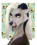 anthro avocado ear_piercing ear_ring female food fruit hair horn open_mouth orange_eyes piercing plant ring_piercing solo teeth tongue white_hair plgdd hybrid 2019 digital_media_(artwork) hi_res