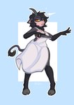 anthro apron black_hair breasts clothing cook female hair hooves horn knife looking_at_viewer piercing pose solo wide_hips ursk food_wars absurd_res hi_res pinup