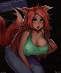 blush bodily_fluids bottomwear breasts cleavage clothed clothing daddy_kink drooling female heart_eyes heart_symbol nipple_outline open_mouth pants saliva solo tail tail_motion tailwag text uwu uwu_speech akofi kofi_vanila terraria zoologist_(terraria) animal_humanoid canid canid_humanoid canine canine_humanoid fox_humanoid humanoid mammal mammal_humanoid 2020 absurd_res english_text hi_res