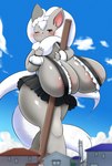 anthro anthrofied areola between_breasts big_breasts bottomwear breasts clothed clothing female furgonomics huge_breasts macro maid_uniform miniskirt pokemorph skirt solo tail tail_through_skirt thick_thighs uniform kify nintendo pokemon cinccino generation_5_pokemon pokemon_(species) hi_res