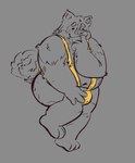 anthro belly big_belly blush bulge butt male mankini navel overweight overweight_male simple_background solo 06betos11 canid canine canis domestic_dog mammal 2023 absurd_res hi_res