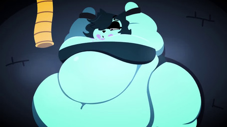 against_surface against_wall anthro belly big_belly big_breasts black_nose blue_body blue_fur blue_hair bound breasts breath breathing burp_bubble burping cuff_(restraint) dirty_face dripping dungeon emanata eyelashes fat_arms feeding_tube female frown fur hair hair_over_eye huge_belly love_handles medical_instrument morbidly_obese morbidly_obese_anthro morbidly_obese_female musk navel obese obese_anthro obese_female open_mouth overweight overweight_anthro overweight_female restrained restraints rumbling_stomach scientific_instrument sharp_teeth solo sound_effects teeth thick_thighs wide_hips skiptty skip_(skipptea) domestic_cat felid feline felis mammal 16:9 2024 animated short_playtime sound video widescreen