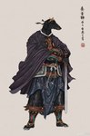 anthro armor asian_clothing barefoot cape chinese_clothing clothed clothing crown east_asian_clothing fantasy feet fully_clothed headgear jian lamellar_armor male melee_weapon robe solo text warrior weapon muyang_fort twenty-eight_mansions canid canine canis domestic_dog mammal 2021 chinese_text hi_res