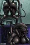 2017 2:3 alien alien_(franchise) alternate_version_at_source big_breasts big_butt bored breasts butt eyeless female genitals hi_res humanoid nihilophant nipples not_furry nude pussy rear_view solo stuck text thick_thighs unimpressed url vent wide_hips xenomorph