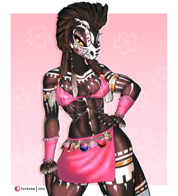abs anthro beaded_jewelry beads bedroom_eyes belt_accessory bikini bodypaint breasts claws clothing dark_body face_paint feather_hair feather_jewelry feathers female hand_on_hip jewelry medium_breasts muscular muscular_female narrowed_eyes navel nipple_outline non-mammal_breasts non-mammal_navel open_skirt orange_eyes pink_clothing potion potion_bottle pseudo_hair seashell seductive shell smile smiling_at_viewer smirk smirking_at_viewer solo standing swimwear thick_thighs two-piece_swimsuit white_claws henyoki microsoft the_elder_scrolls the_elder_scrolls_online situth_(varlastreak) argonian scalie hi_res