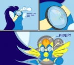 2011 blue_hair comic dialog english_text equine eyewear female feral friendship_is_magic goggles hair hi_res horse male my_little_pony orange_hair pegasus pony simple_background skinsuit soarin_(mlp) spitfire_(mlp) taharon text wings wonderbolts_(mlp)
Rating: Safe
Score: 2
User: 133710|2|)
Date: September 02, 2011