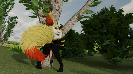 against_natural_surface against_surface against_tree anthro black_body black_fur butt fur genitals looking_at_viewer male multicolored_body multicolored_fur outside penis plant presenting presenting_hindquarters presenting_penis red_body red_eyes red_fur solo tree white_body white_fur yellow_body yellow_fur doublestuffed nintendo pokemon braixen generation_6_pokemon pokemon_(species) 16:9 3d_(artwork) digital_media_(artwork) hi_res widescreen